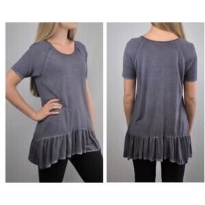 Dantelle Top Women's Large Vintage Gray Peplum Oversized Flutter Sleeve Bohemian